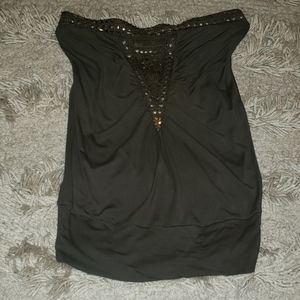 Forrest Green Tube Top with Gold Beading Size S